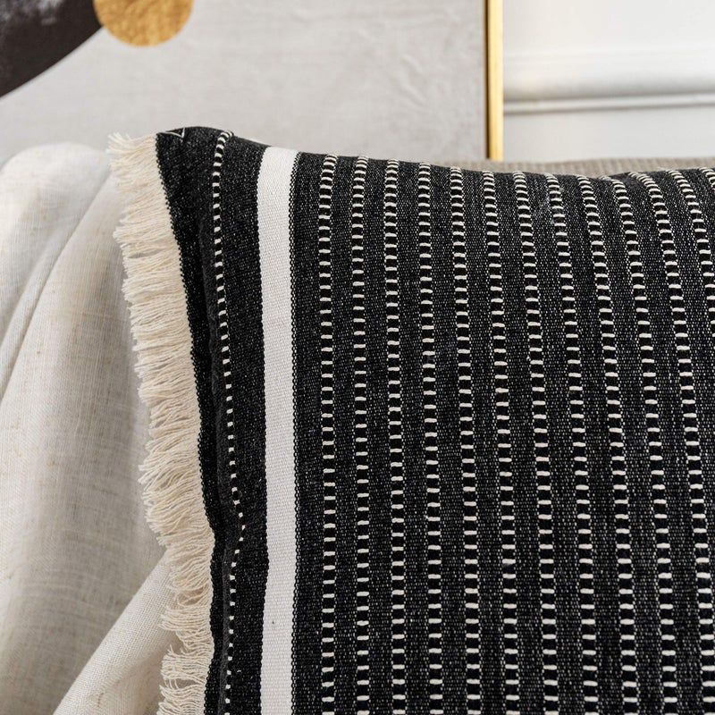 OJIA Modern Throw Pillow Cover with Tassels, Decorative Liana Fringe Accent Cushion Case, Farmhouse Woven Pillowcase for Sofa Chair Couch Bed Decor (Lumbar 18 x 18 Inches, Black) - Image 3